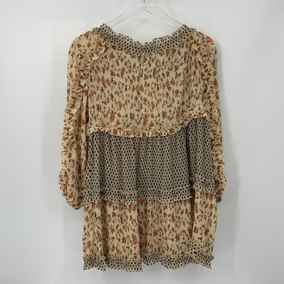 POL Babydoll tiered ruffle blouse colorblock tassel floral crinkle ivory Medium - Picture 4 of 5